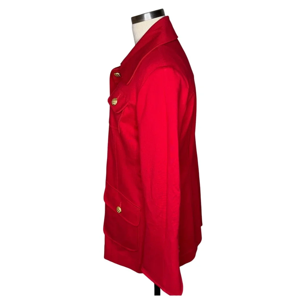 CABI Broadcast Jacket Bold Red Gold Crest Button Military Women's Size Med 6671